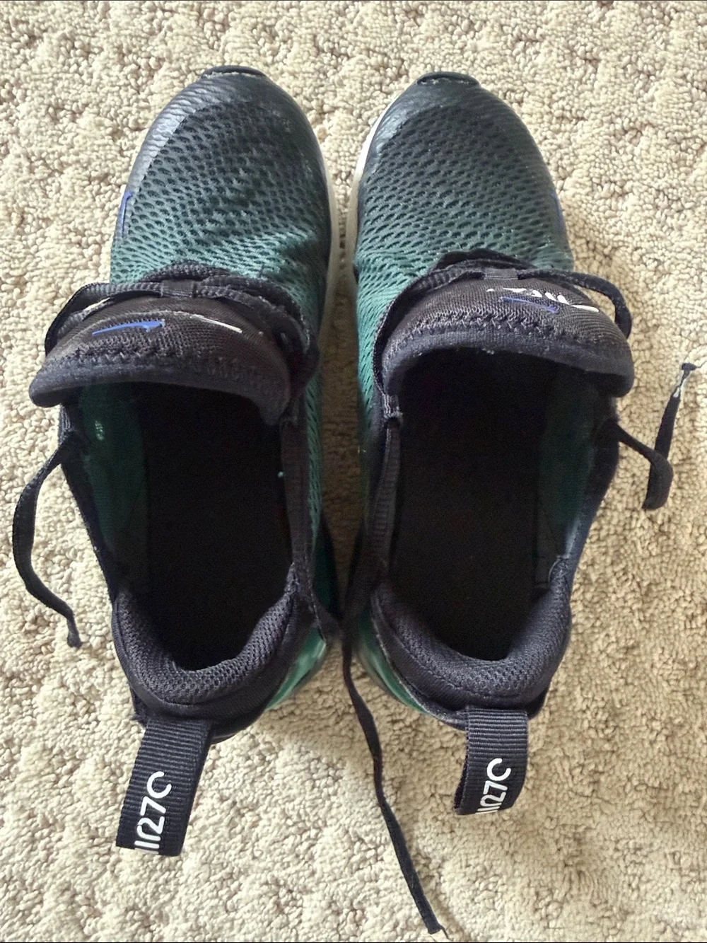 Nike Kids Black and Dark Green Air Max 270 Sneakers with Blue Accents